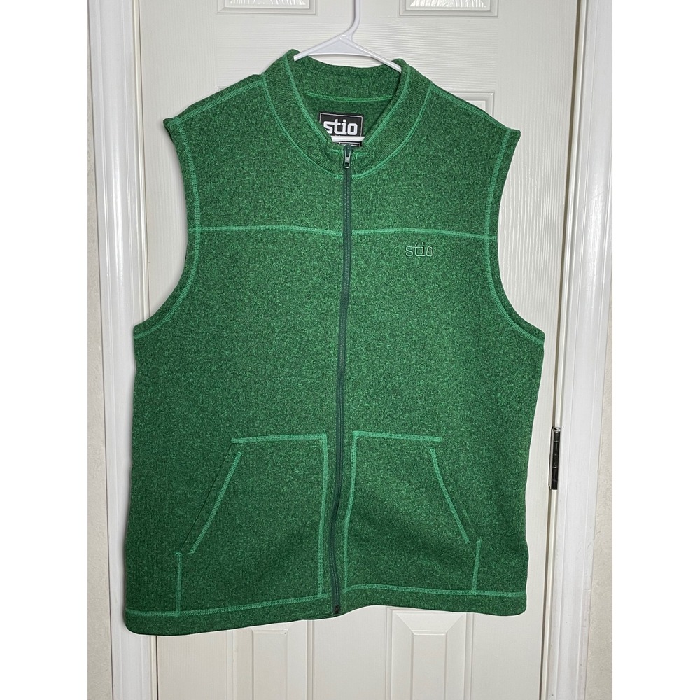 Stio Wilcox Fleece Vest Mens XXL Green Heather Full Zip Recycled Sweater Knit